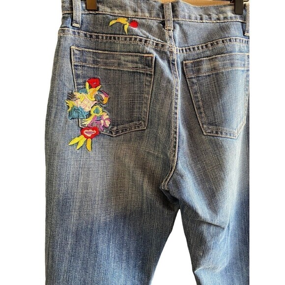 VINTAGE ZENA Jeans Bootcut Mid Rise Embroidered Floral Womens Size 8 Cot… - Picture 2 of 10
